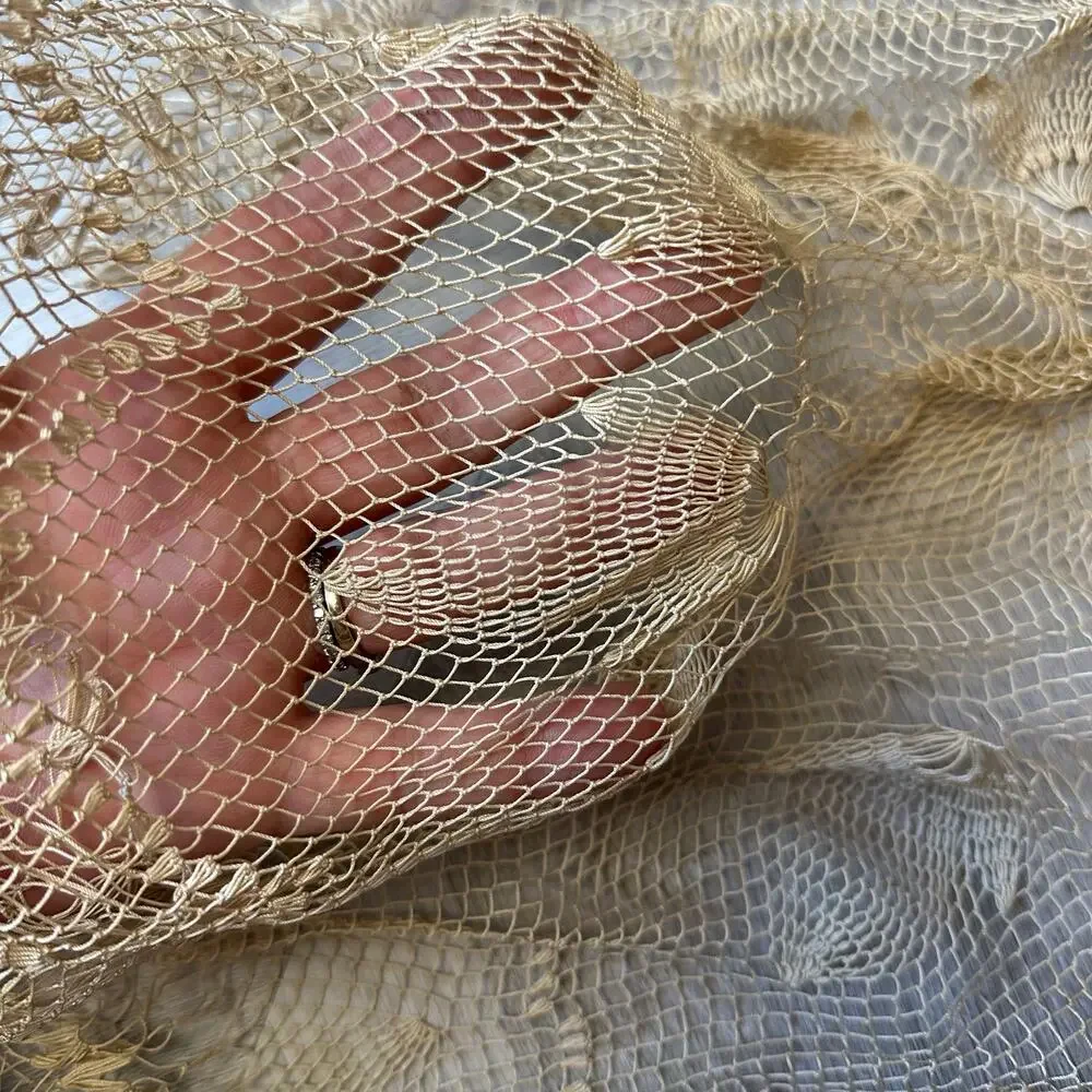 Vintage Embroider Net Mesh Lace Large Round Doily Vanity Table Topper Linen